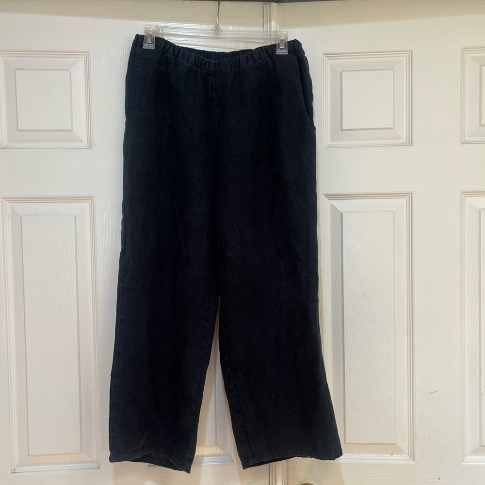 Flax Women’s P‎ Medium Black Pull On Stretch Waist Cropped Pants Coastal Beach